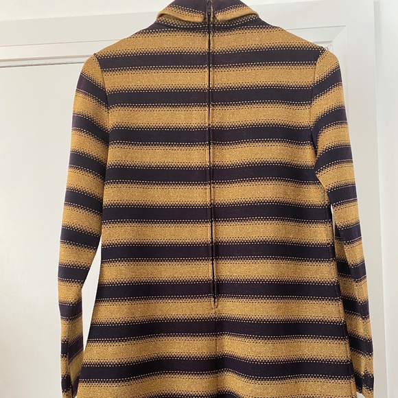 Vintage 60s Kimberly Mod Mini Dress – Gold & Brown Knit – Wool – Size M - Picture 2 of 3